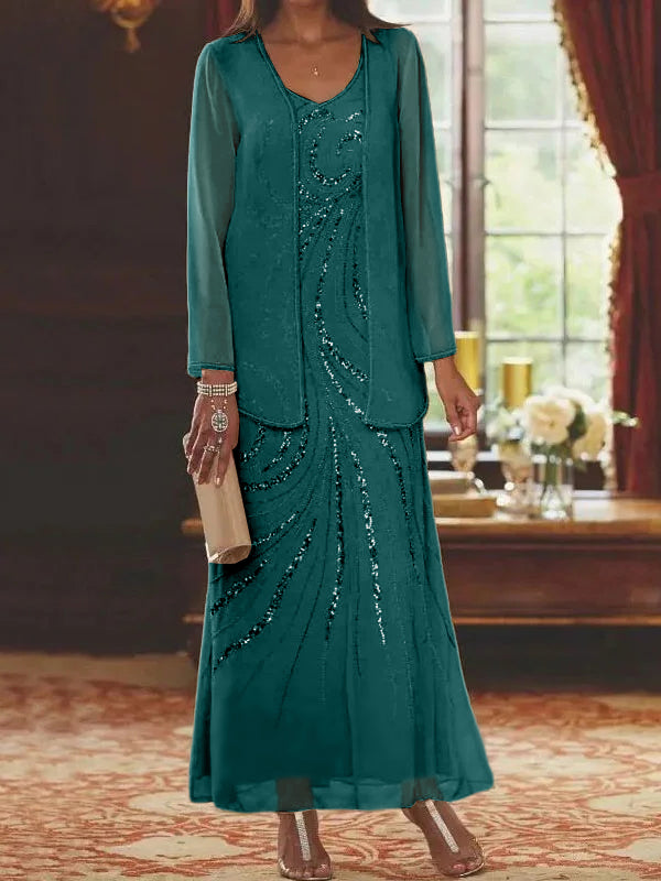 Jacketed Mother of the Bride & Groom Sheath Column Dress with Sequins