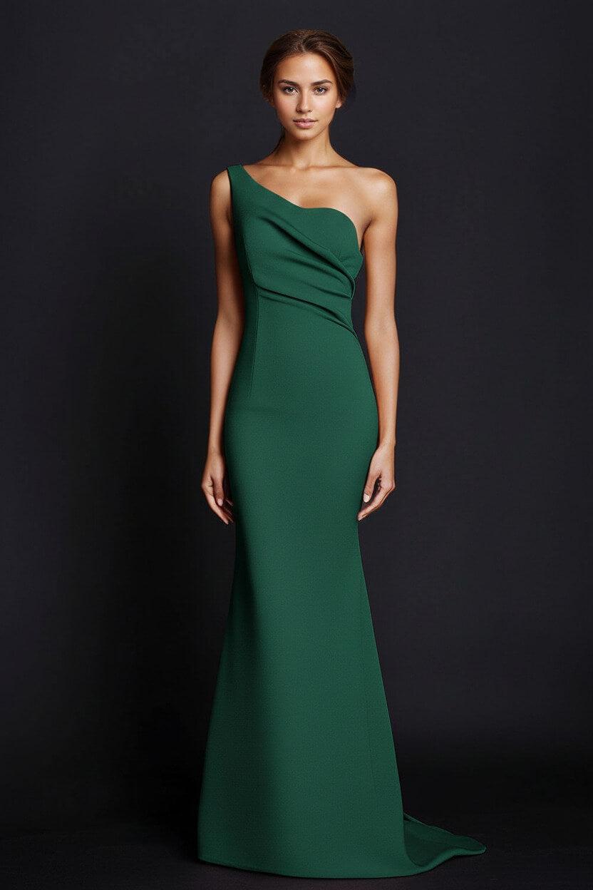 One Shoulder Khaki Wedding Guest Dress Mermaid Long Formal Dress