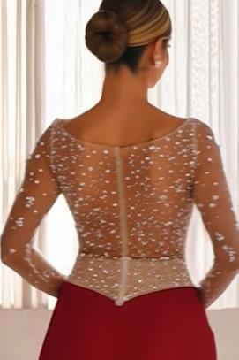 Jewel Neck Long Sleeves Long Mermaid Evening Formal Dress With Pleated