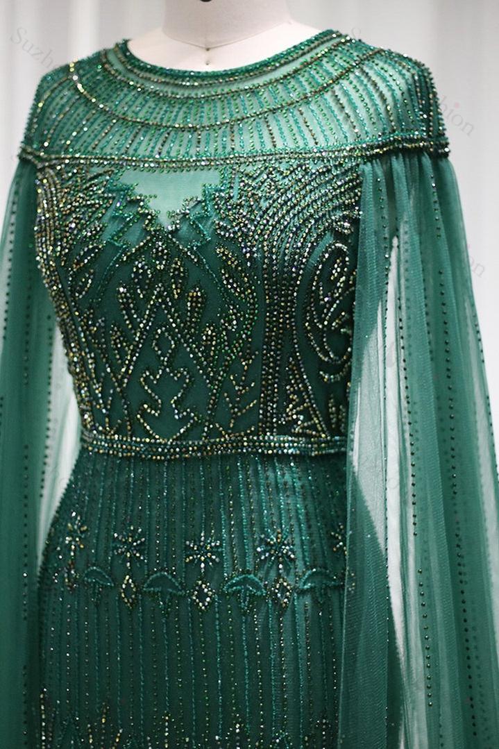 Jewel Neck Mermaid Evening Formal Dress Cap Sleeves Tulle With Appliques Diamond