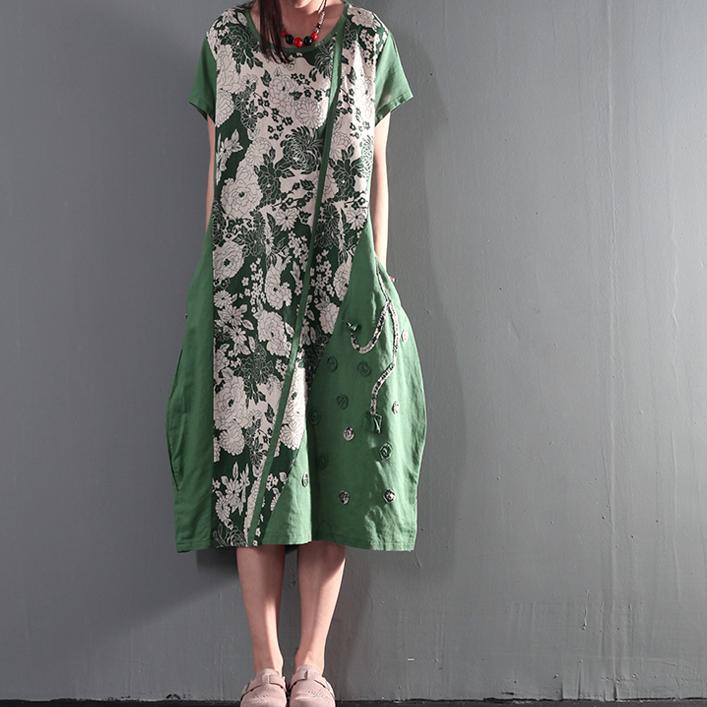 Joyful summer long linen sundresses plus size causal summer dresses gown caftan short sleeve green