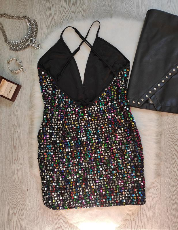 Black shiny multi colored evening short sexy mini dress neckline sequins party dress cc63 - View 7 | VelvetHem