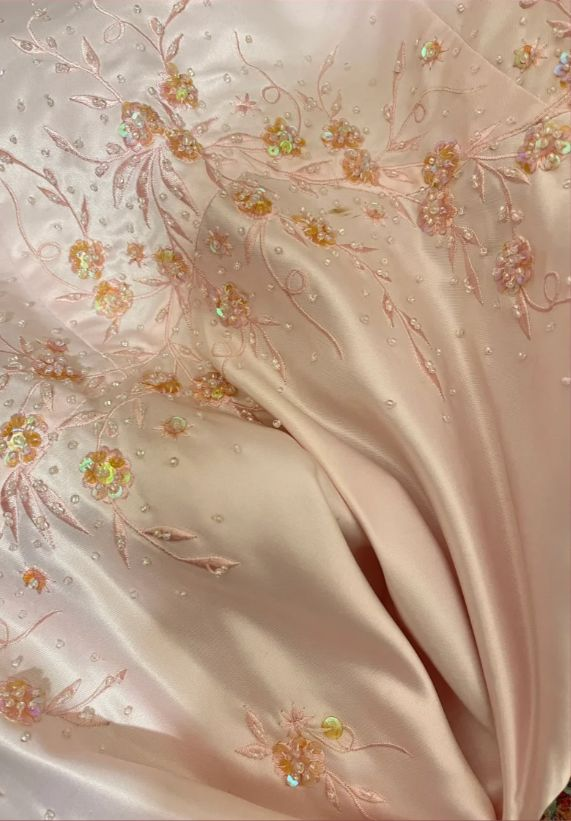 Classy Pink Strapless Satin Sequin Beaded Long Mermaid Evening Dress Party Gown - View 3 | VelvetHem