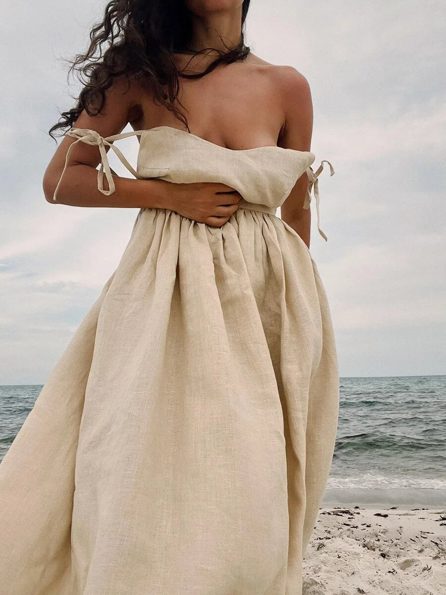 Maribel Exclusive Long Linen Summer Dress Designer Edit