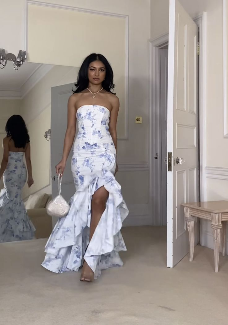 Chic Strapless Print Floral Ruffles Mermaid Evening Dress Prom Dress Y7840 - VelvetHem