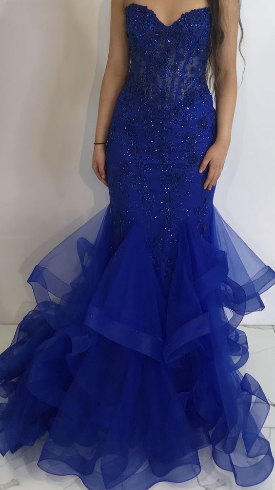 Elegant Royal Blue Mermaid Evening Dress Royal Blue Evening Gown Y6607 - VelvetHem