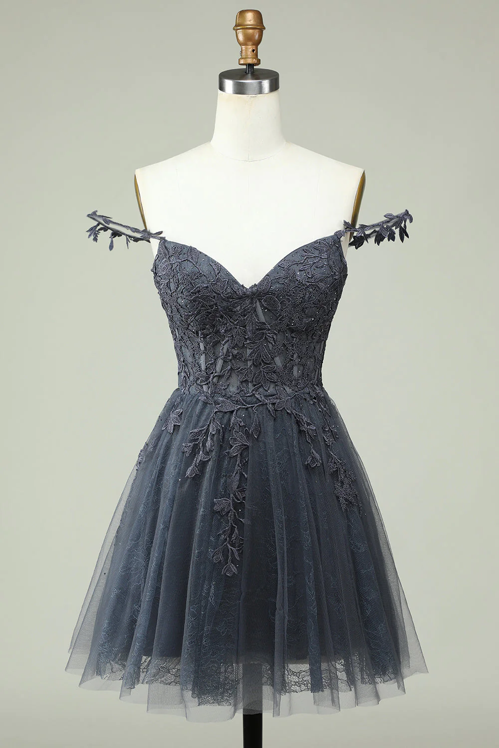 Cute A Line Spaghetti Straps Grey Short Homecoming Dress with Appliques Y2397 - VelvetHem