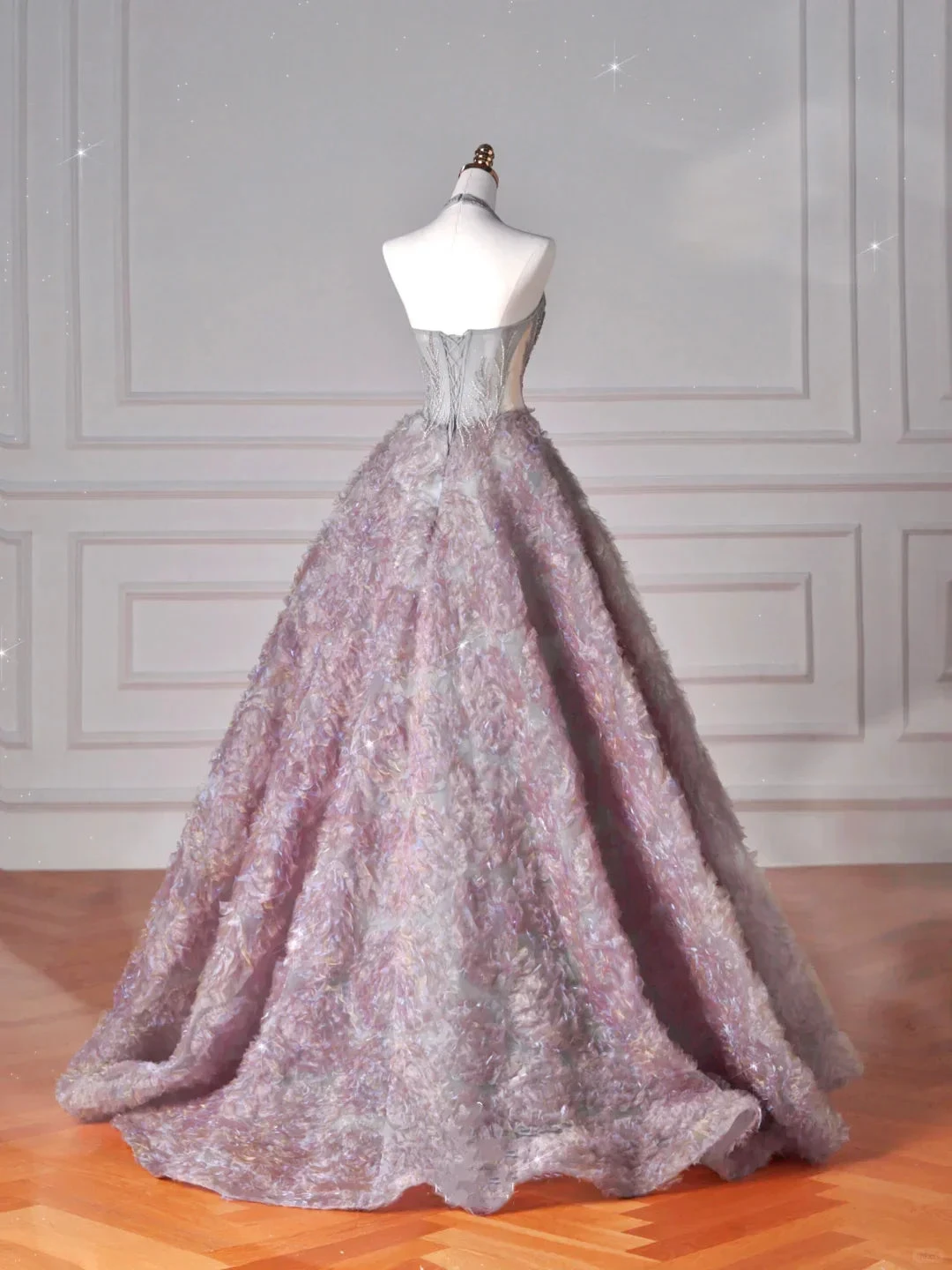 Glamorous Halter Purple Tulle Flowers Beaded Prom Dress,A Line Evening Dress Wedding Dress (ZD13759)