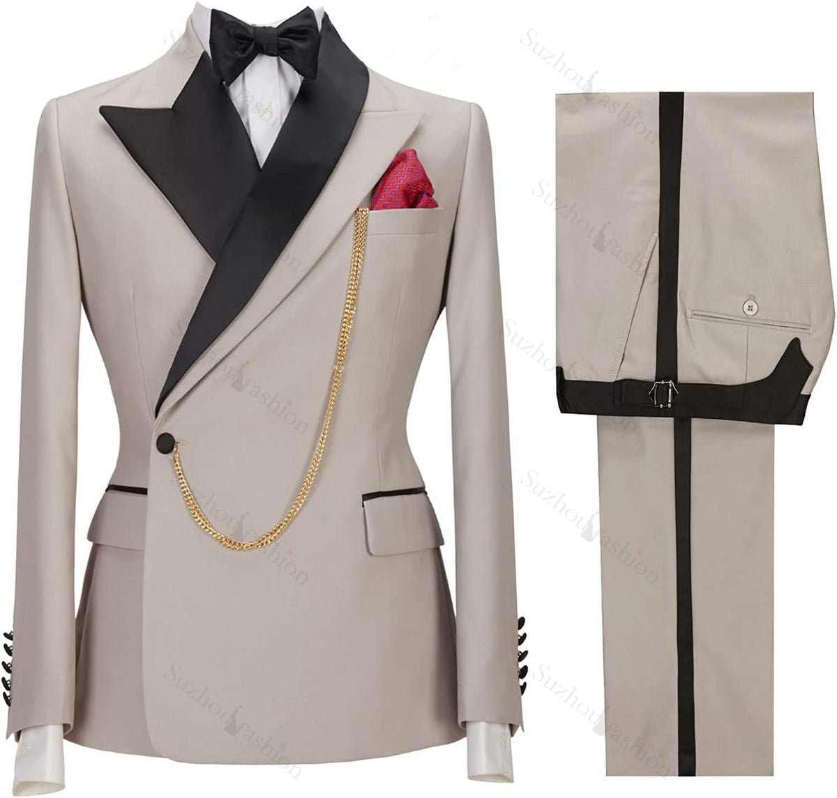 Khaki Peaked Lapel 2 Piece Prom Suit