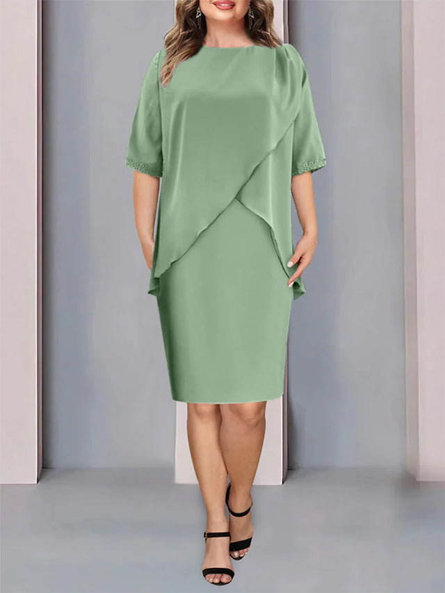 Knee Length Beaded Sheath Dress with Ruching for the Mother of the Bride