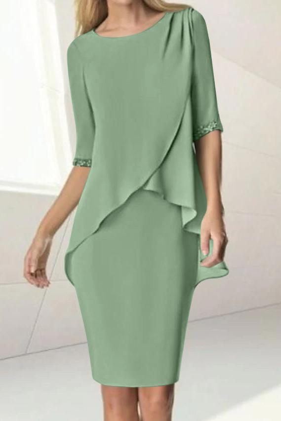 Knee Length Beaded Sheath Dress with Ruching for the Mother of the Bride