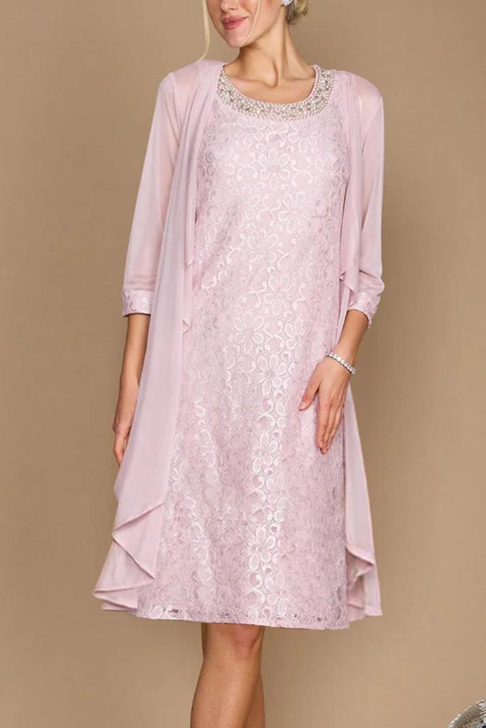 Knee Length Mother of the Bride Dress with Half Sleeves Jacket and Embroidery