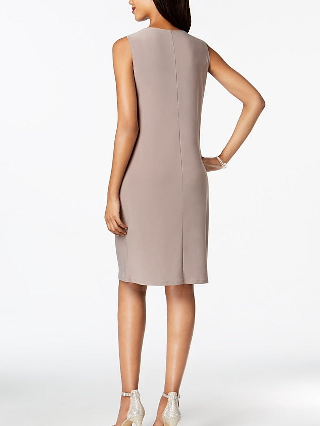 Knee Length Mother of the Bride Sheath Column Jewel Neck Dress