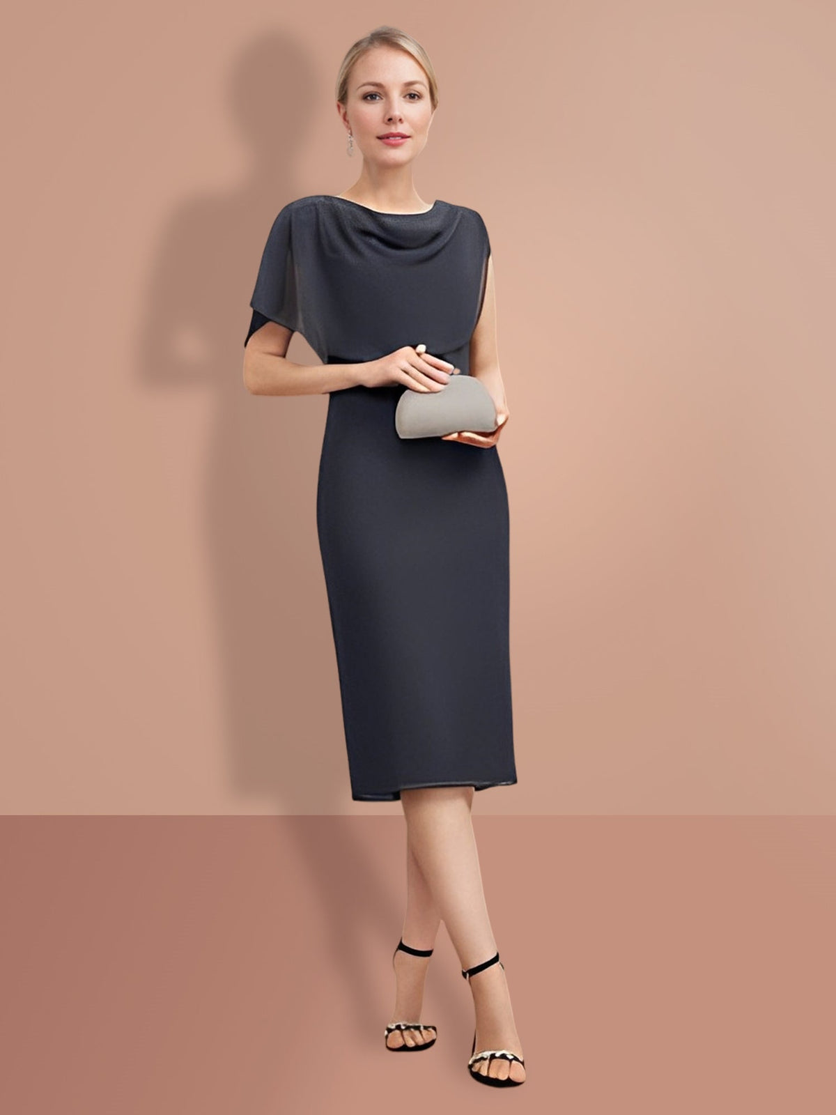 Knee Length Short Sleeve Sheath Column Dress for the Mother of the Bride
