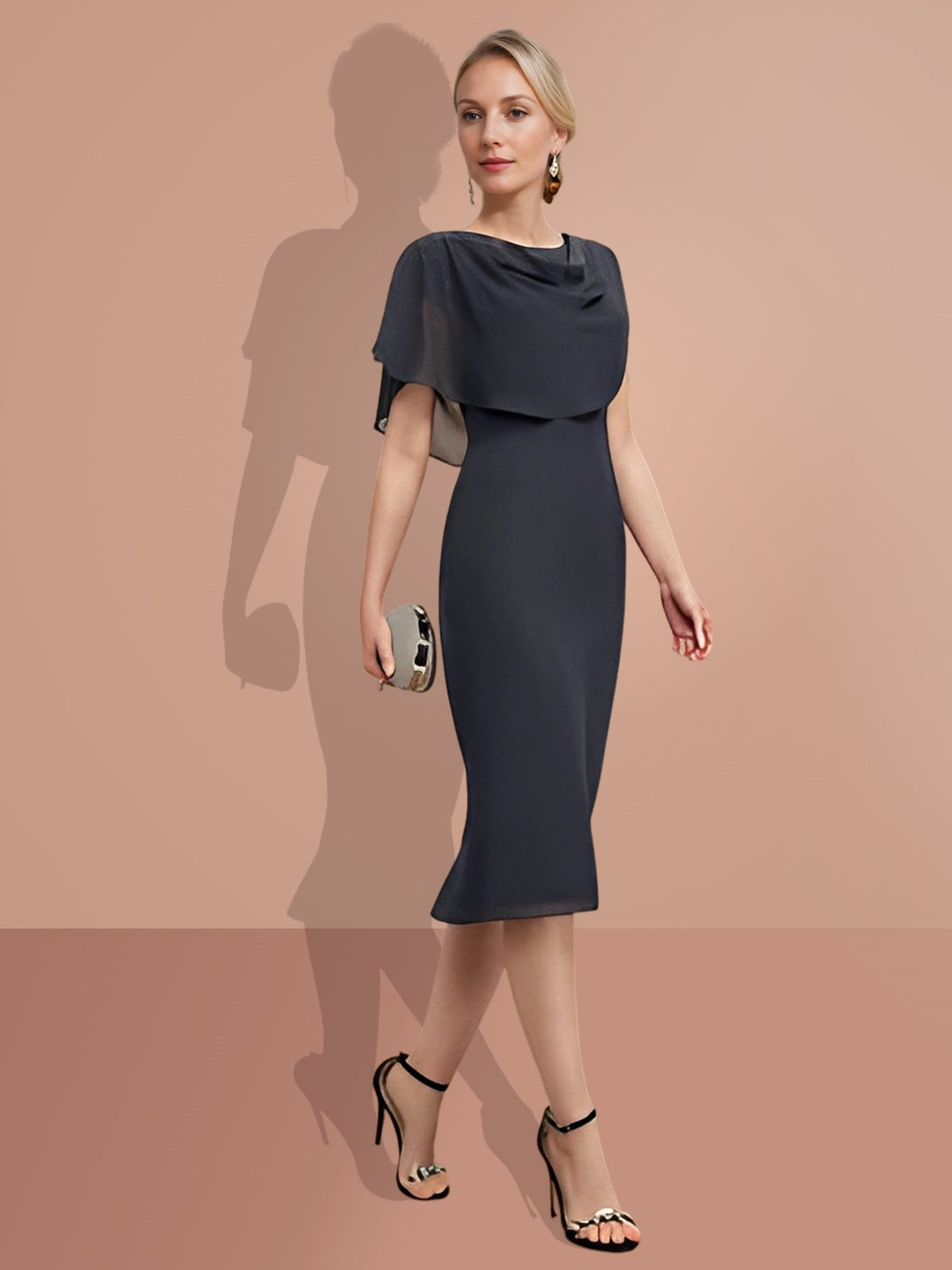 Knee Length Short Sleeve Sheath Column Dress for the Mother of the Bride
