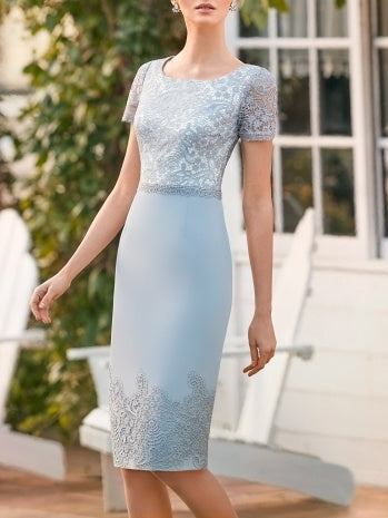Knee Length Sleeveless Mother of the Bride Column Dress with Lace Sash