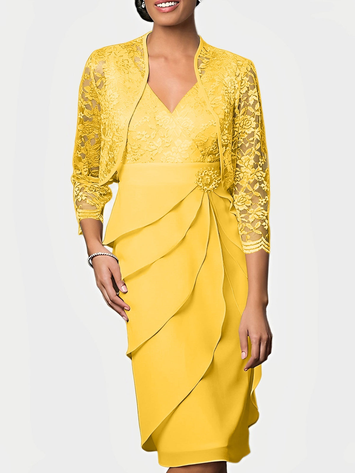 Knee Length V Neck Sheath Mother of the Bride Column Dress