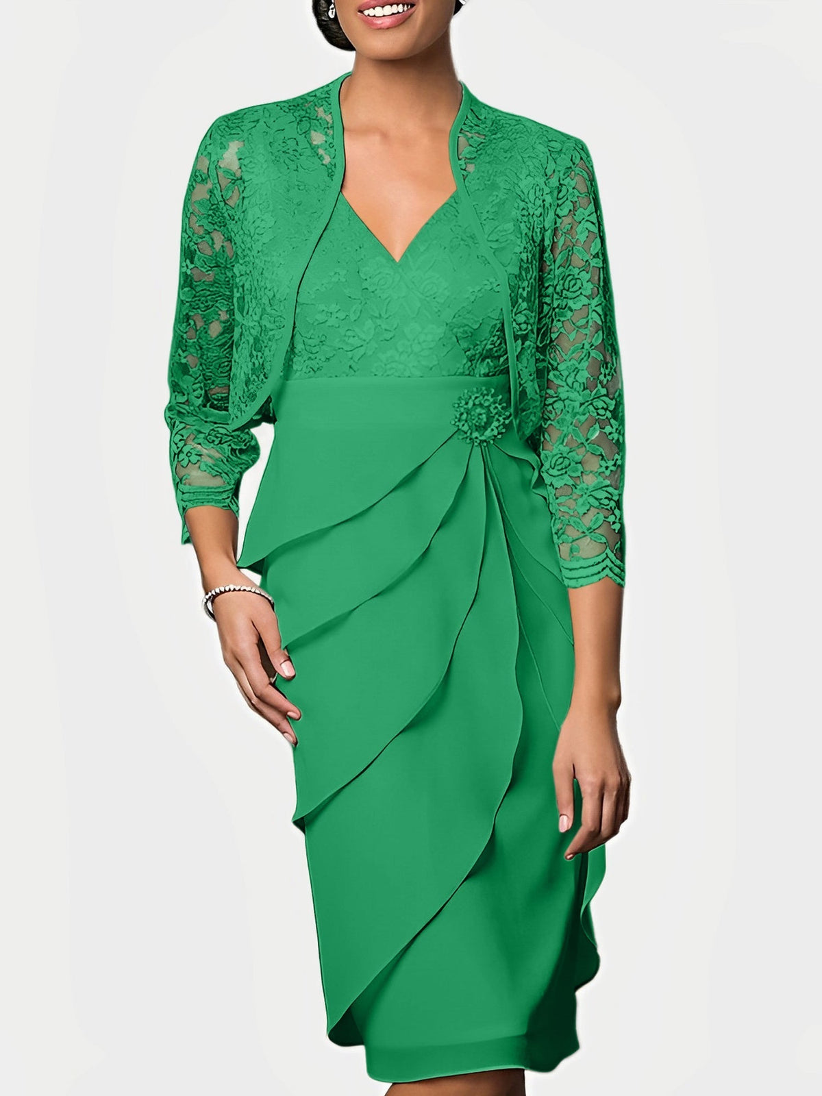 Knee Length V Neck Sheath Mother of the Bride Column Dress