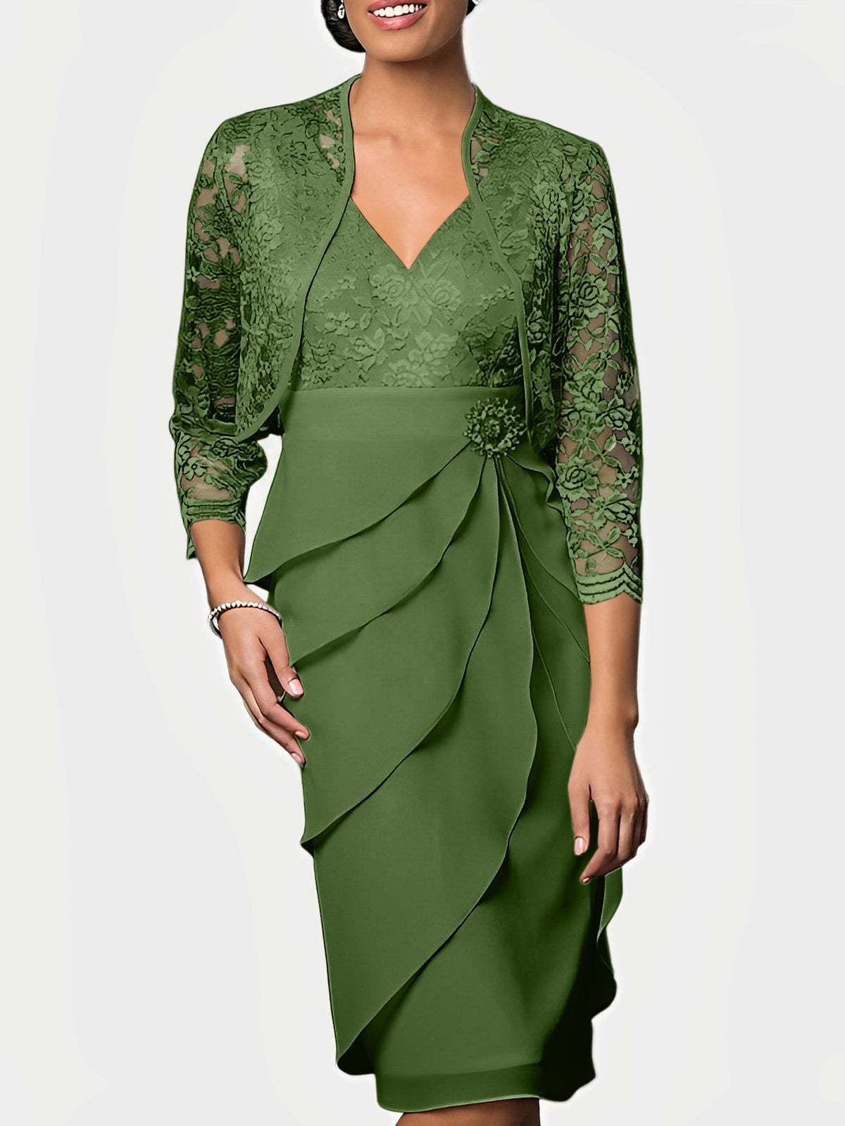 Knee Length V Neck Sheath Mother of the Bride Column Dress