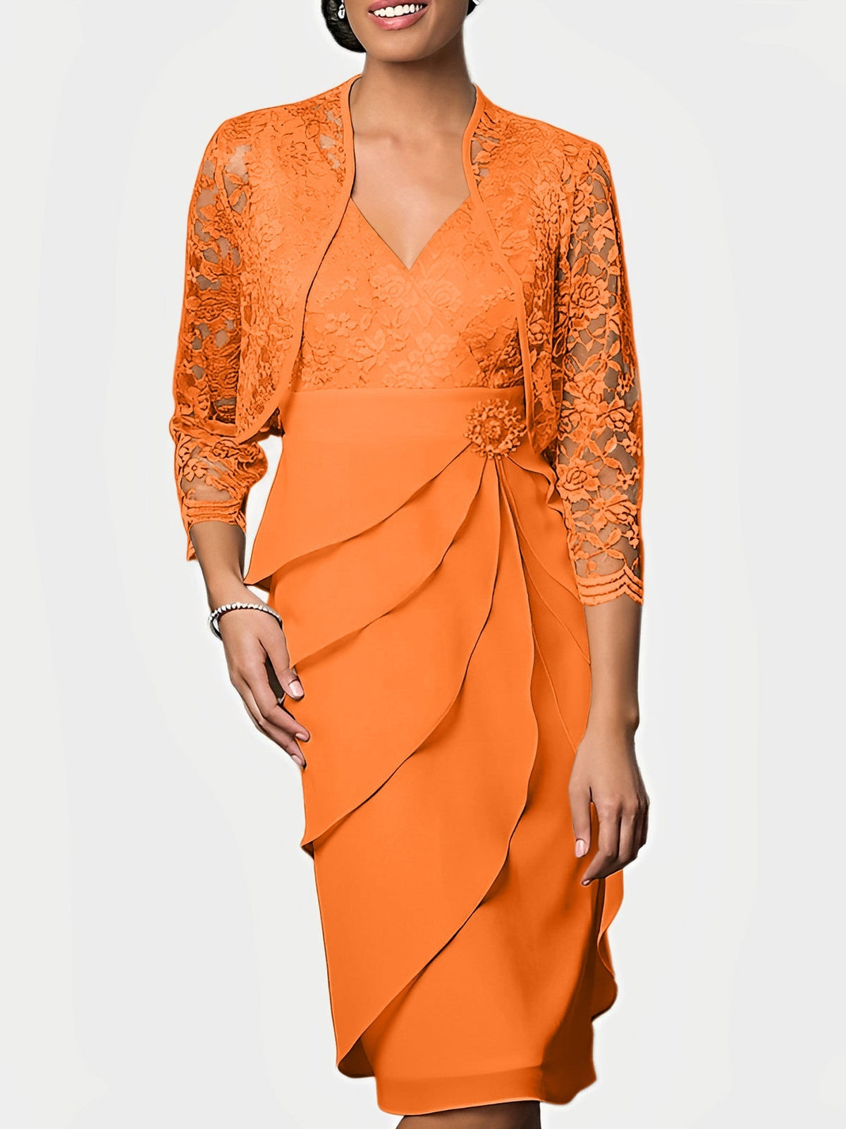 Knee Length V Neck Sheath Mother of the Bride Column Dress