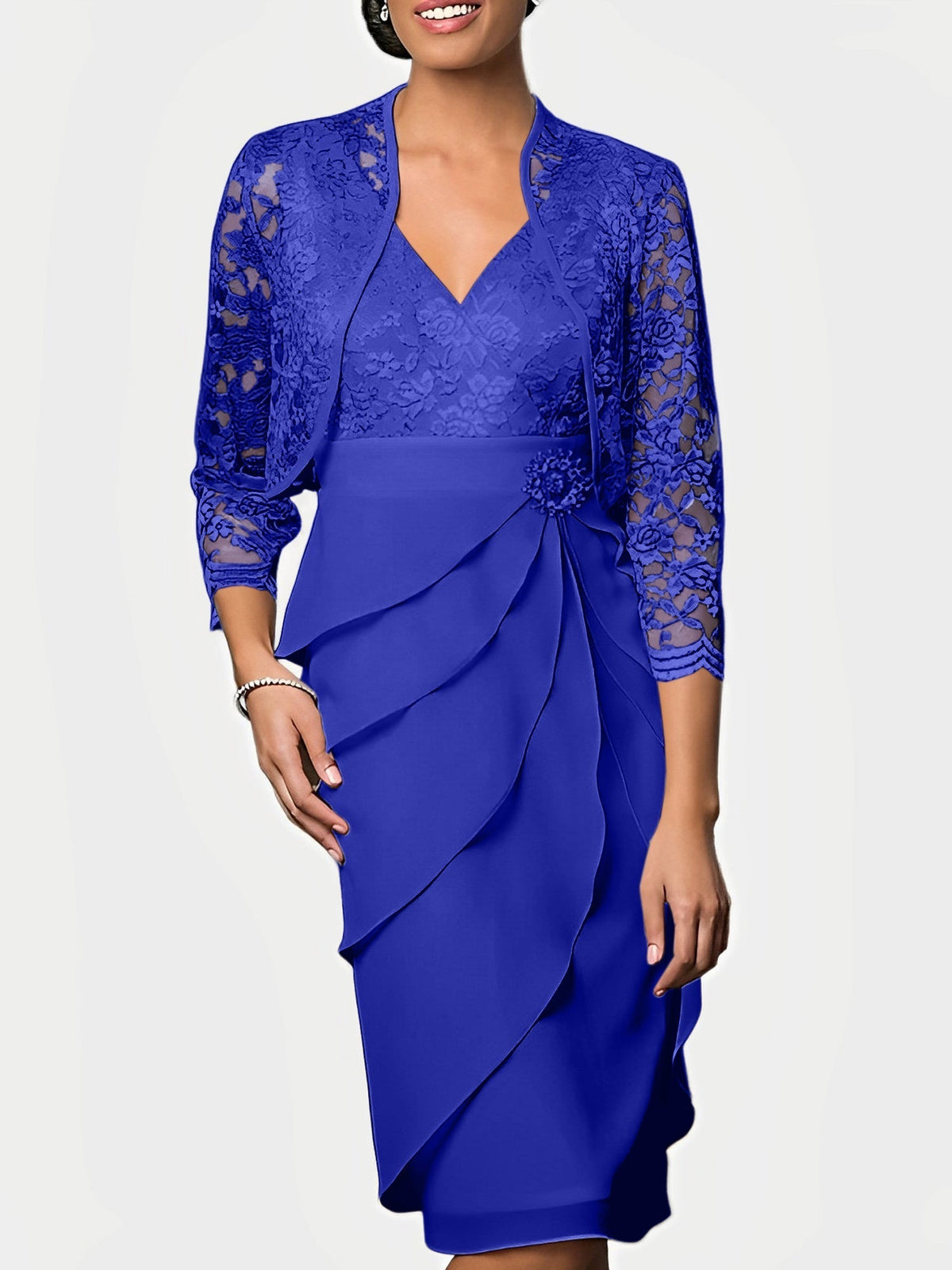 Knee Length V Neck Sheath Mother of the Bride Column Dress