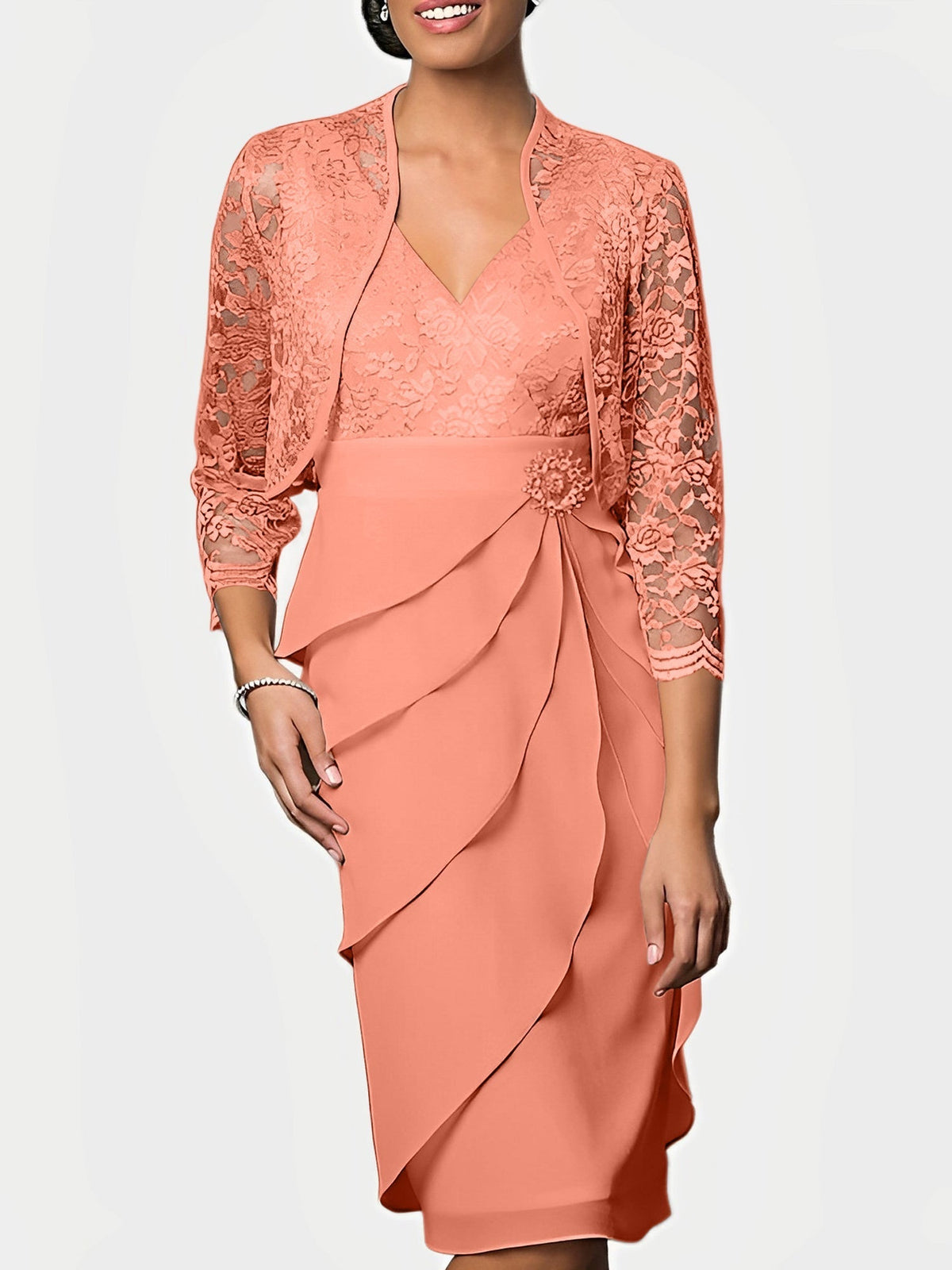 Knee Length V Neck Sheath Mother of the Bride Column Dress