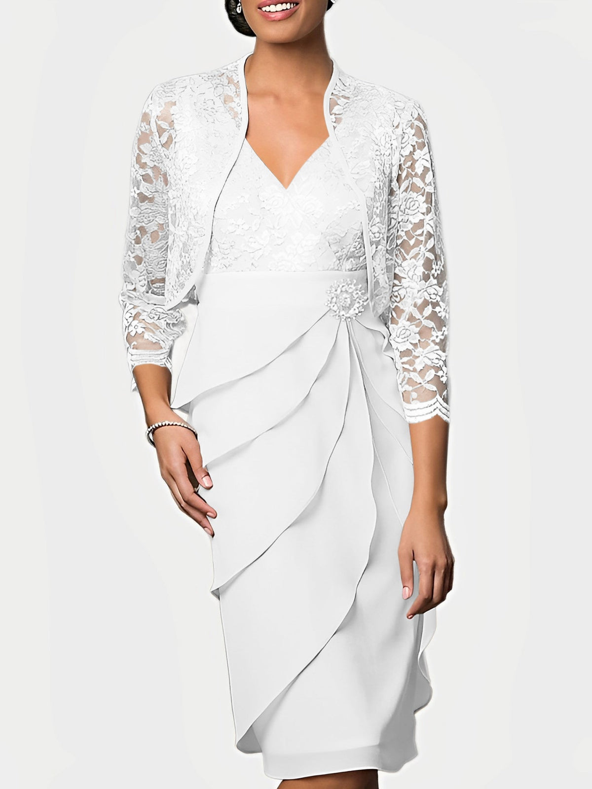 Knee Length V Neck Sheath Mother of the Bride Column Dress