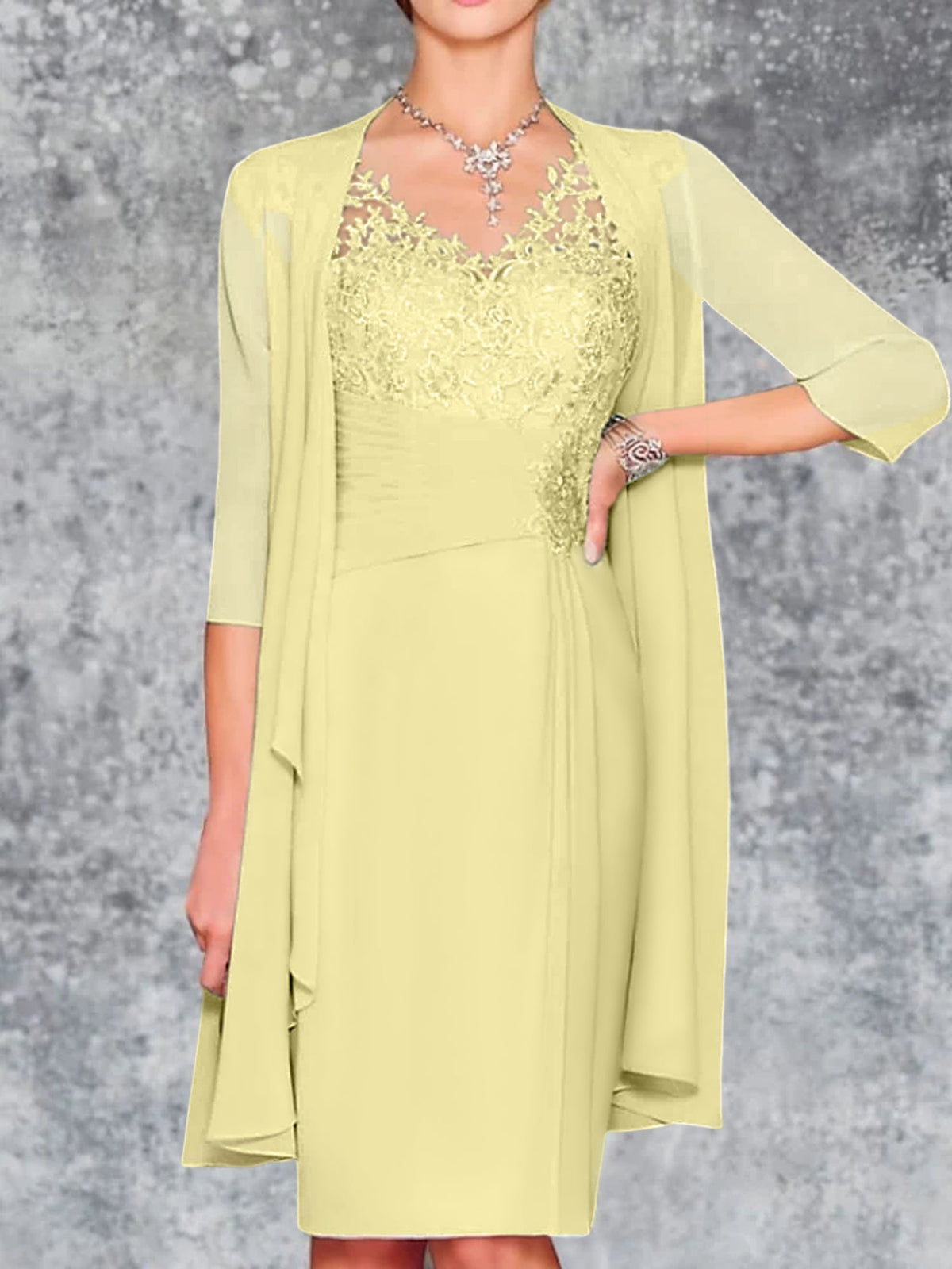 Knee Length V Neck Sheath Column Mother of the Bride Dress