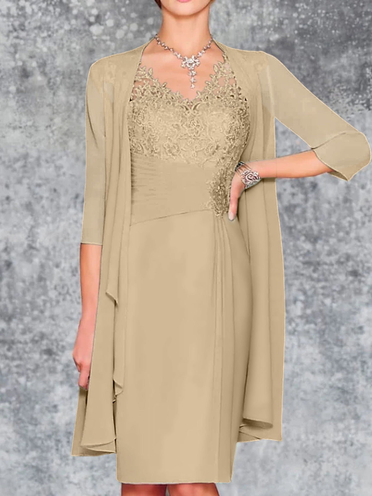 Knee Length V Neck Sheath Column Mother of the Bride Dress