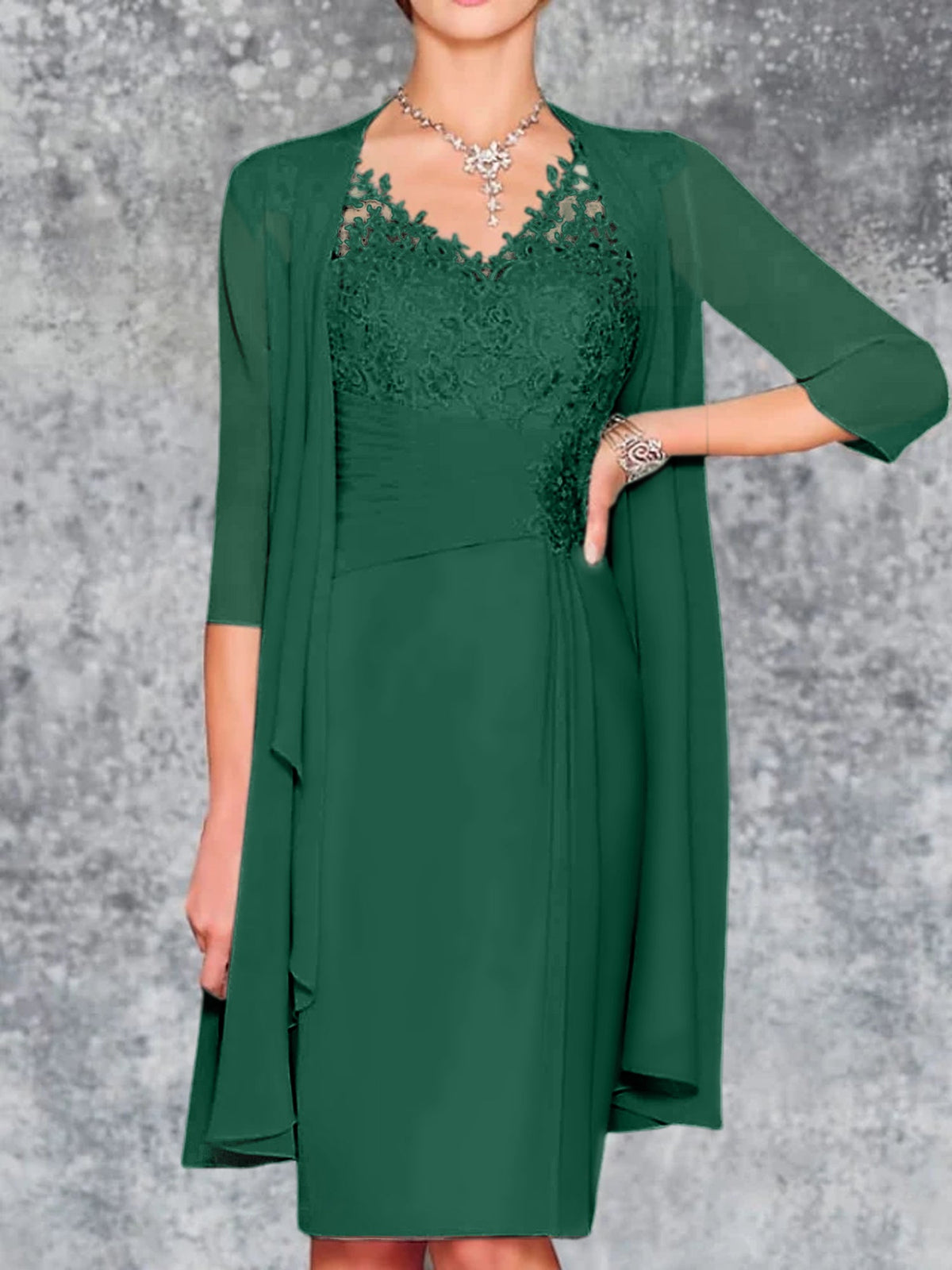 Knee Length V Neck Sheath Column Mother of the Bride Dress