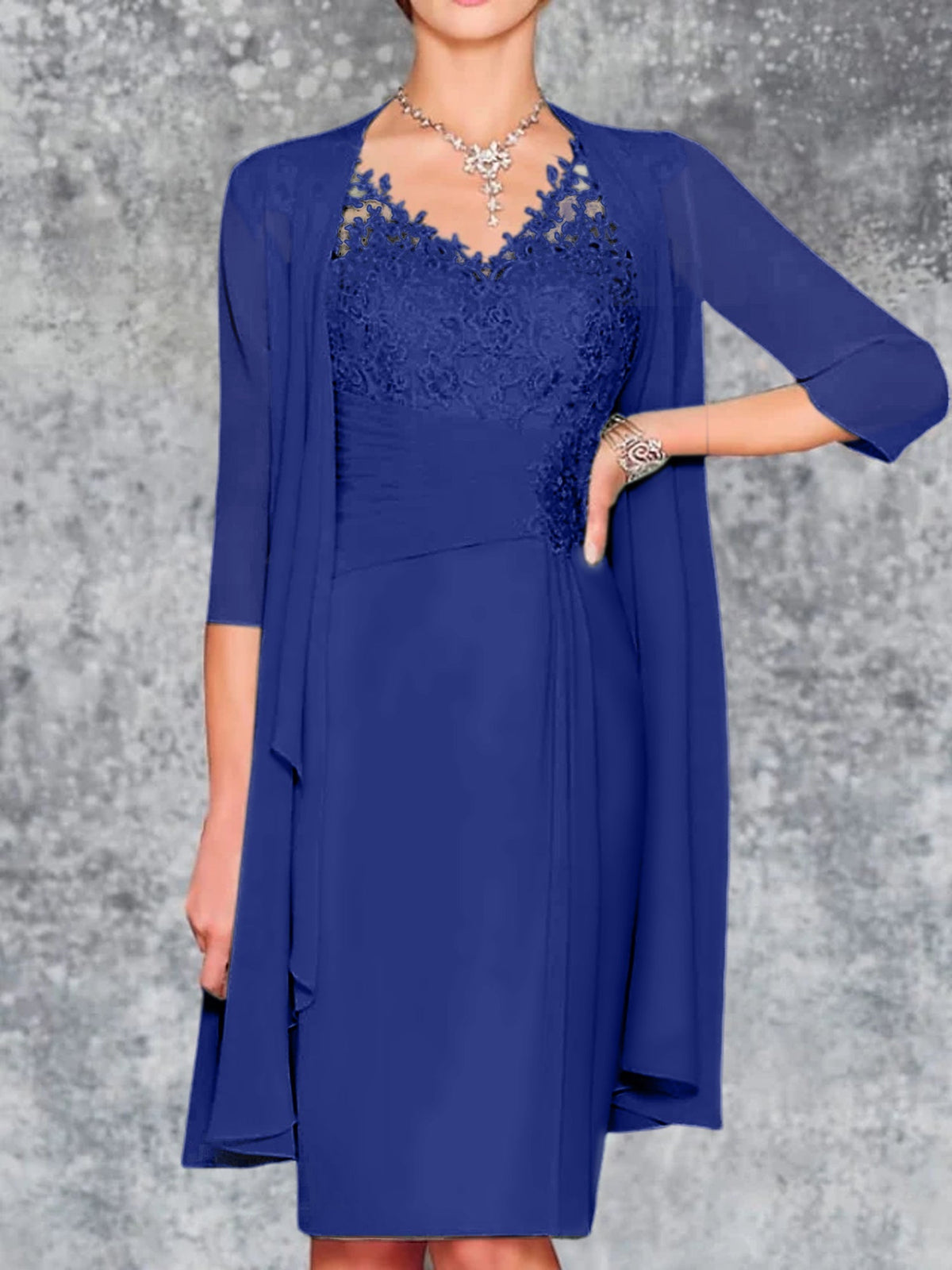Knee Length V Neck Sheath Column Mother of the Bride Dress
