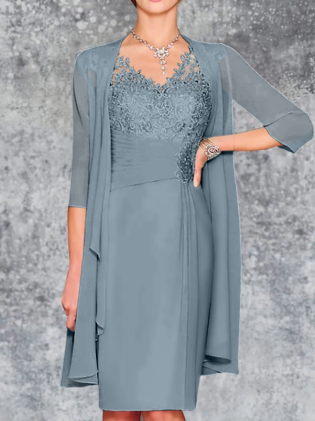 Knee Length V Neck Sheath Column Mother of the Bride Dress