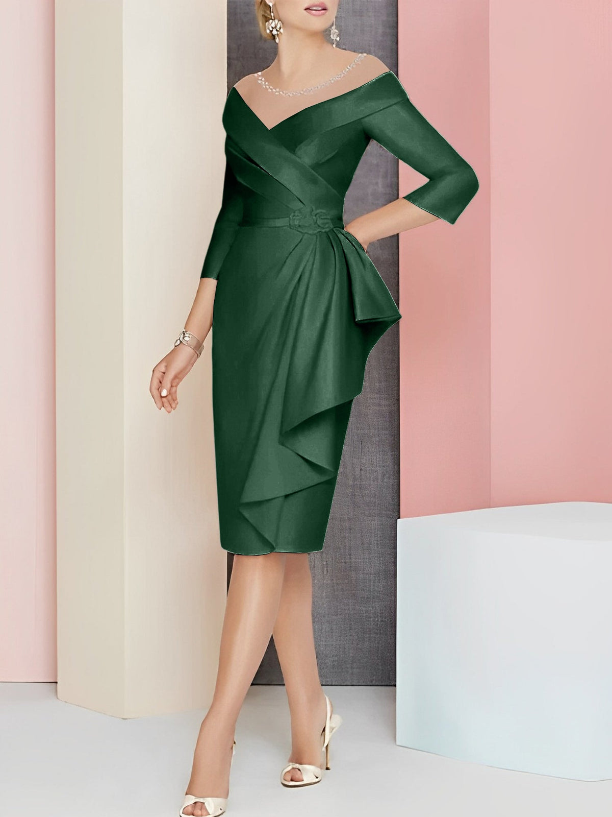 Knee Length V Neck Sheath Column Mother of the Bride Dress