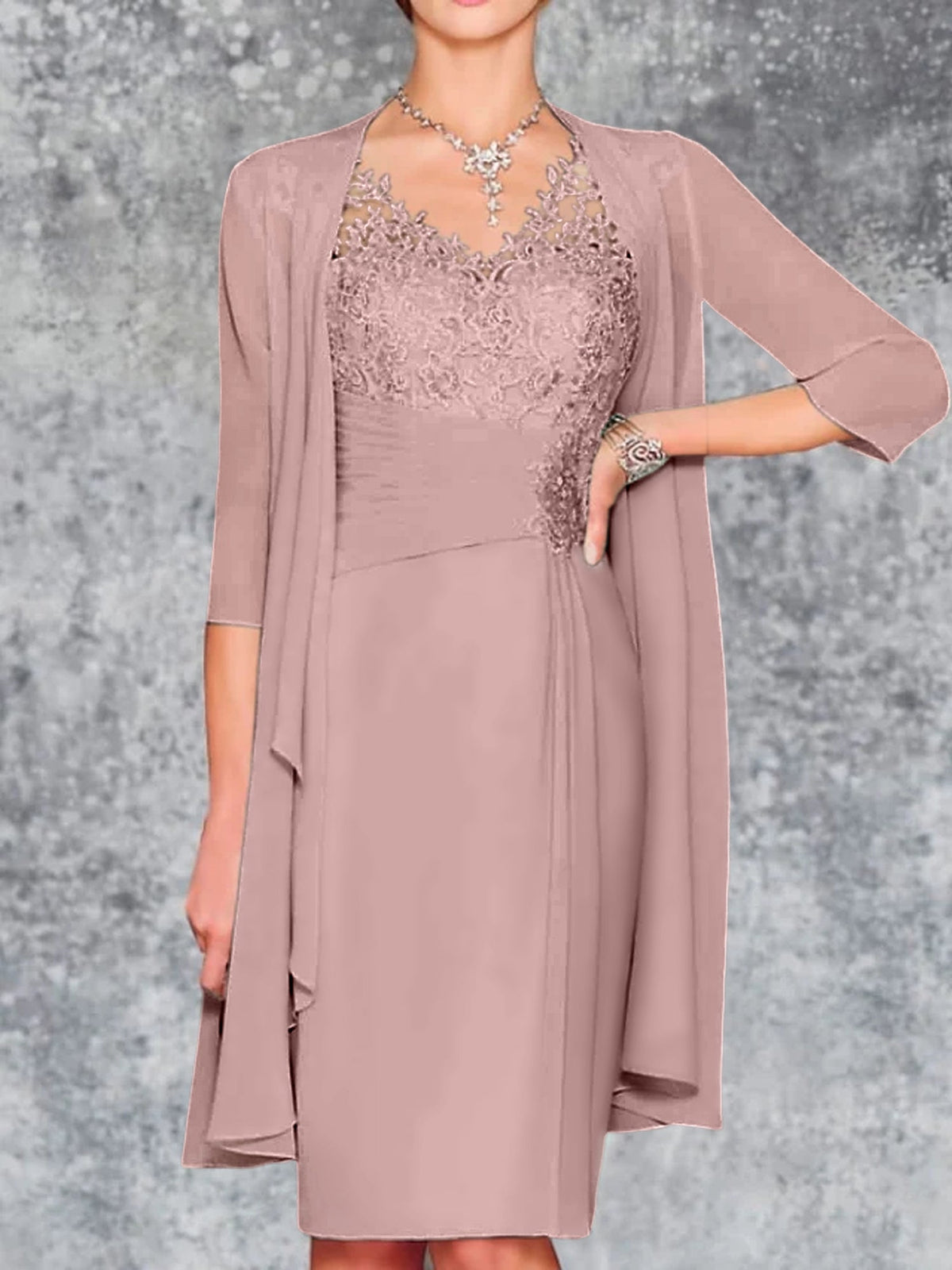 Knee Length V Neck Sheath Column Mother of the Bride Dress