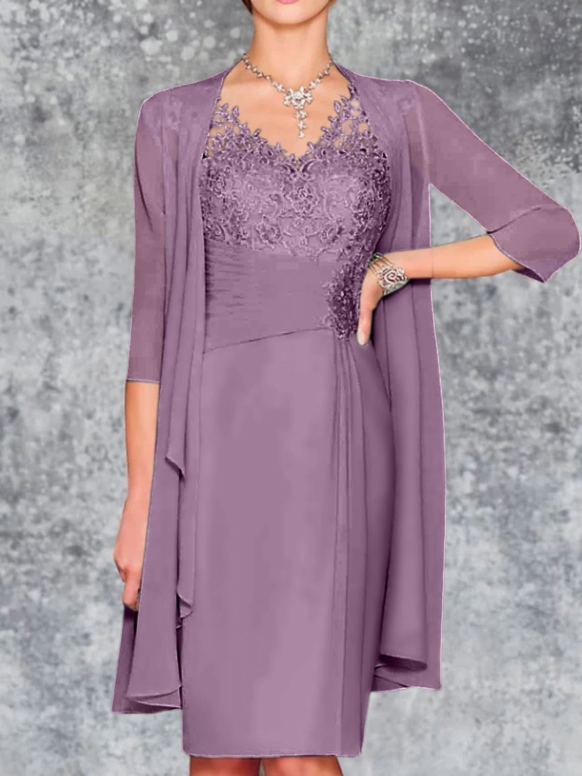 Knee Length V Neck Sheath Column Mother of the Bride Dress
