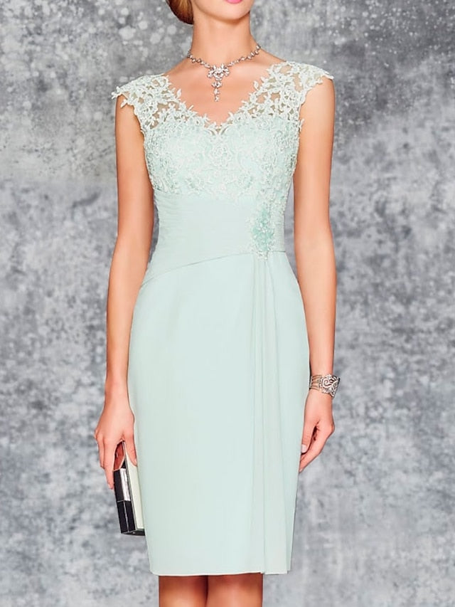 Knee Length V Neck Sheath Column Mother of the Bride Dress