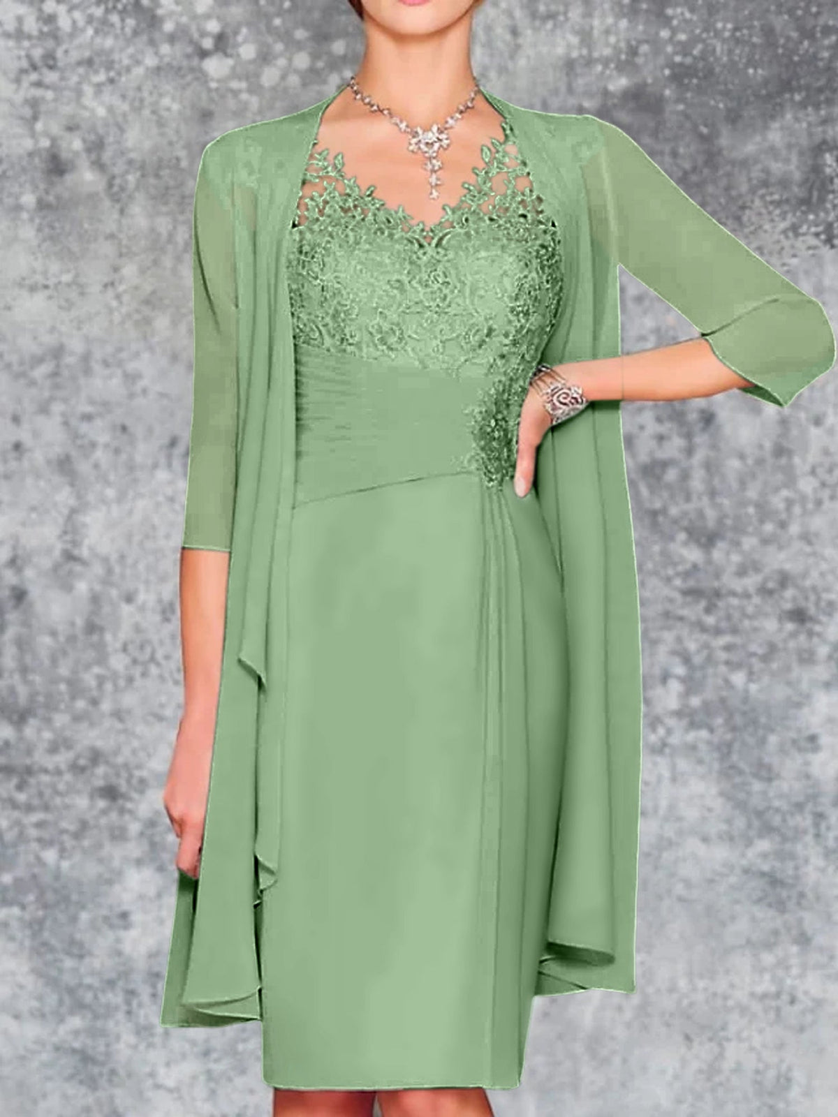 Knee Length V Neck Sheath Column Mother of the Bride Dress