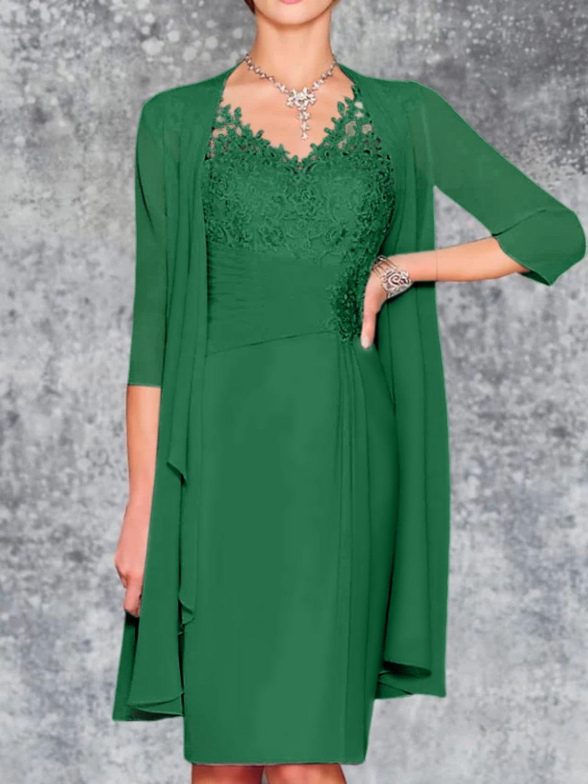 Knee Length V Neck Sheath Column Mother of the Bride Dress