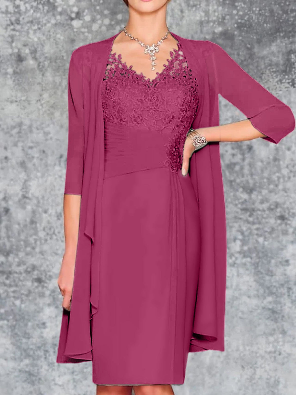 Knee Length V Neck Sheath Column Mother of the Bride Dress