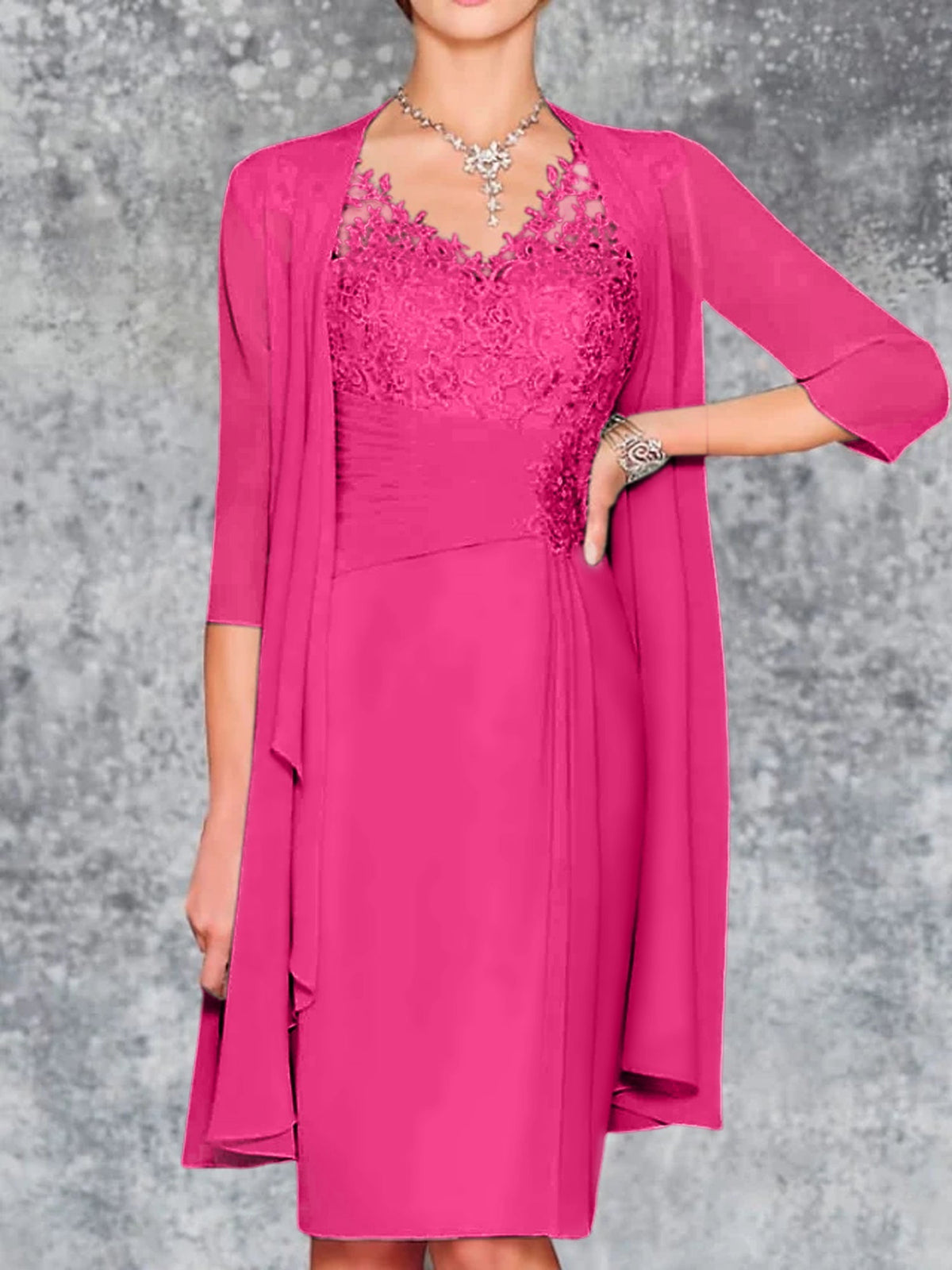 Knee Length V Neck Sheath Column Mother of the Bride Dress