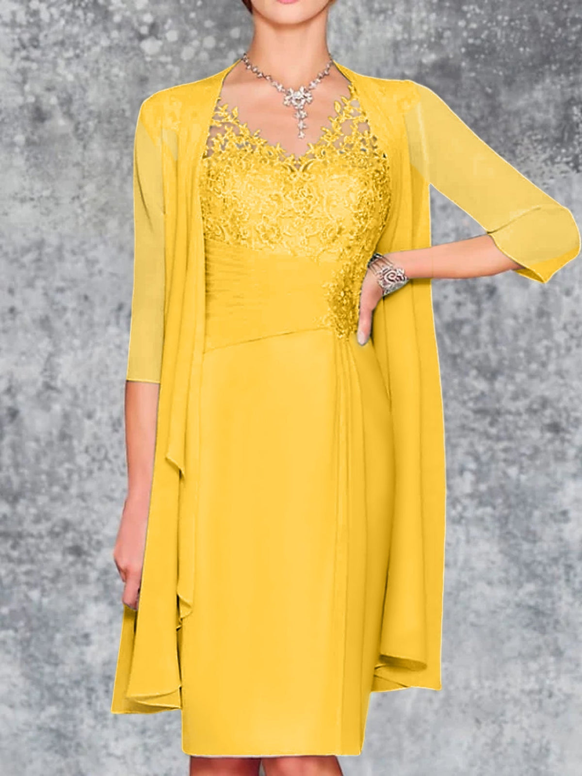 Knee Length V Neck Sheath Column Mother of the Bride Dress