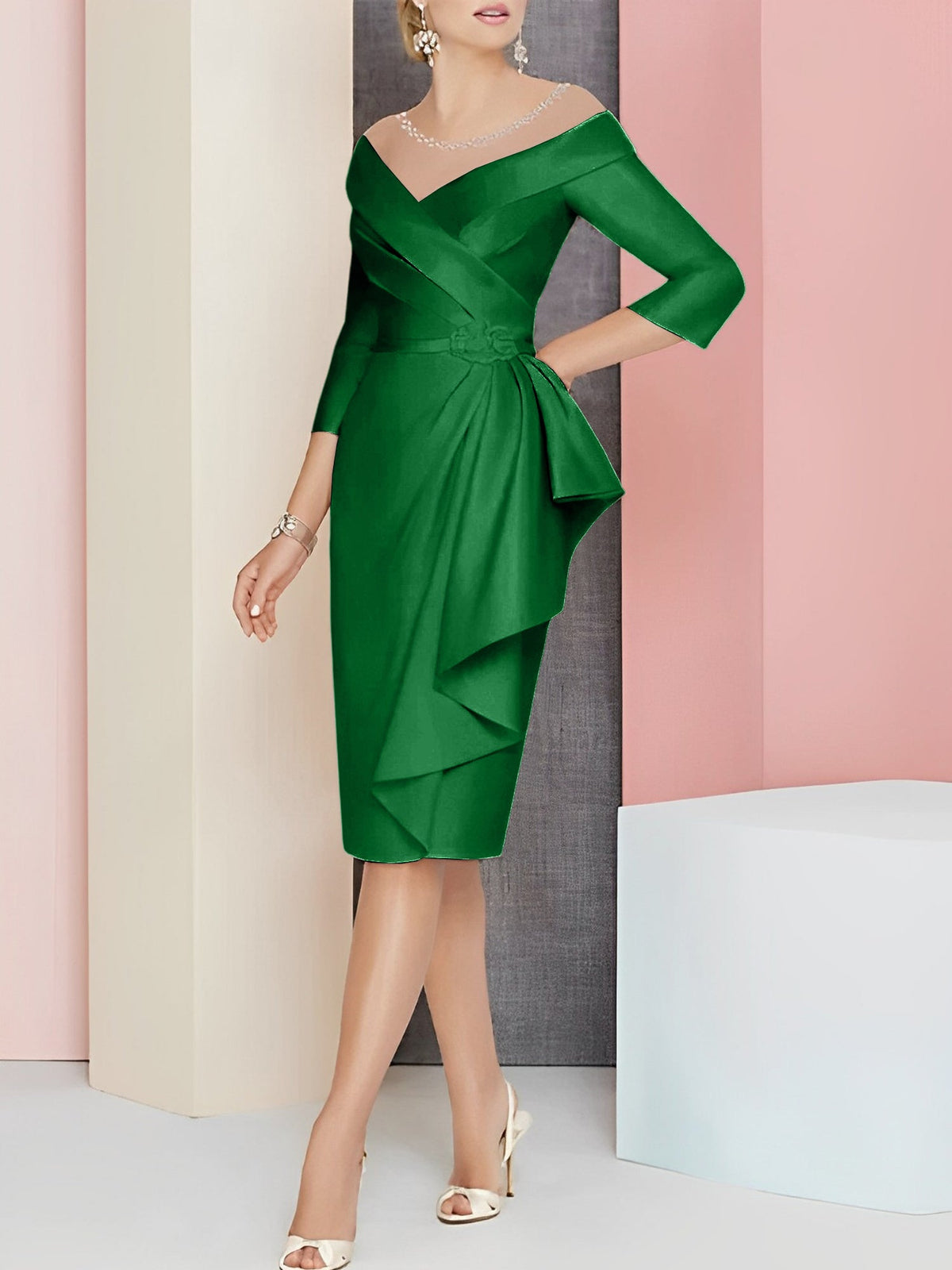 Knee Length V Neck Sheath Column Mother of the Bride Dress
