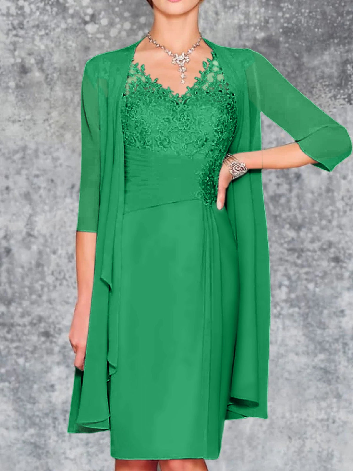 Knee Length V Neck Sheath Column Mother of the Bride Dress