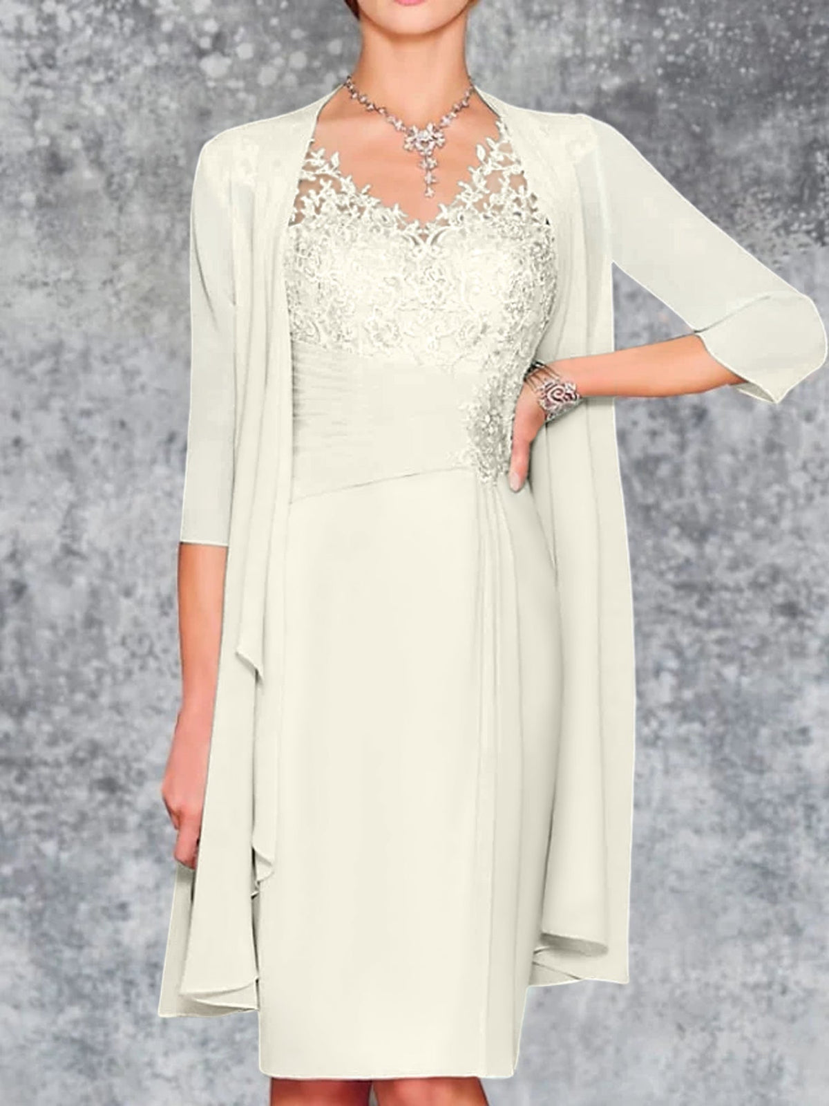 Knee Length V Neck Sheath Column Mother of the Bride Dress