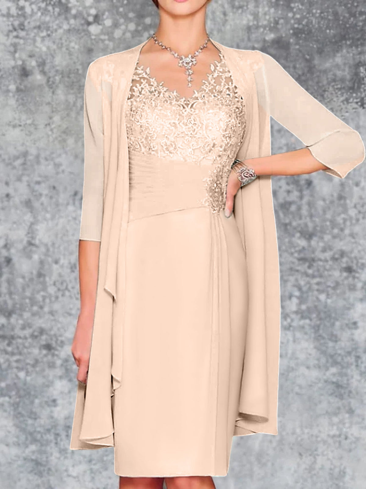 Knee Length V Neck Sheath Column Mother of the Bride Dress