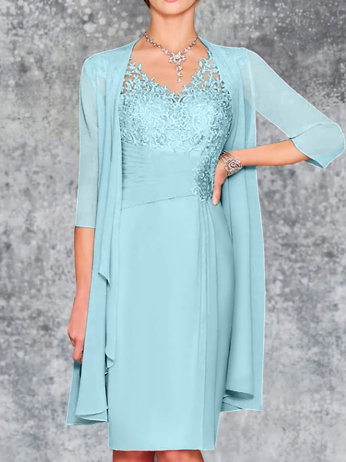 Knee Length V Neck Sheath Column Mother of the Bride Dress