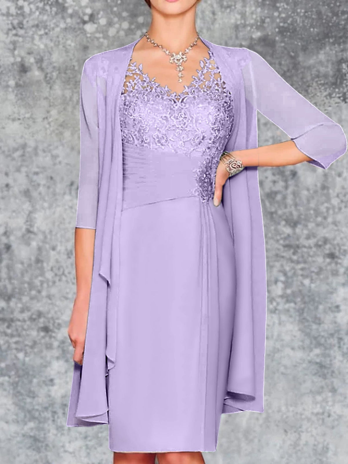 Knee Length V Neck Sheath Column Mother of the Bride Dress