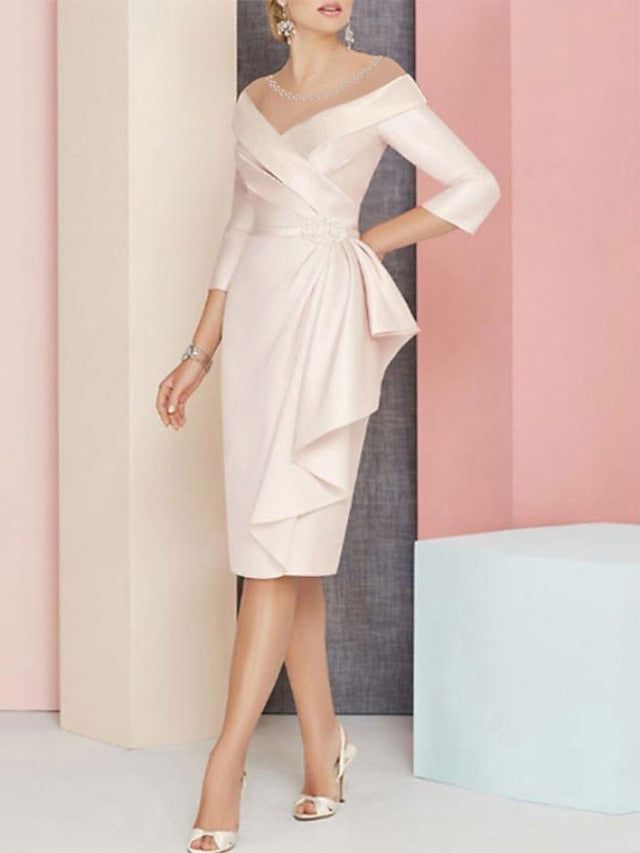 Knee Length V Neck Sheath Column Mother of the Bride Dress