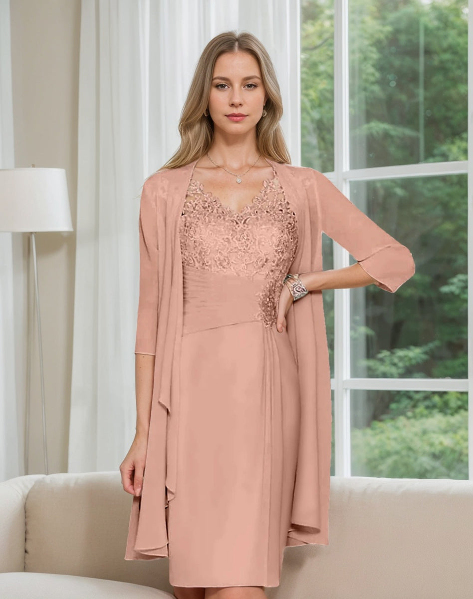 Knee Length V Neck Sheath Column Mother of the Bride Dress