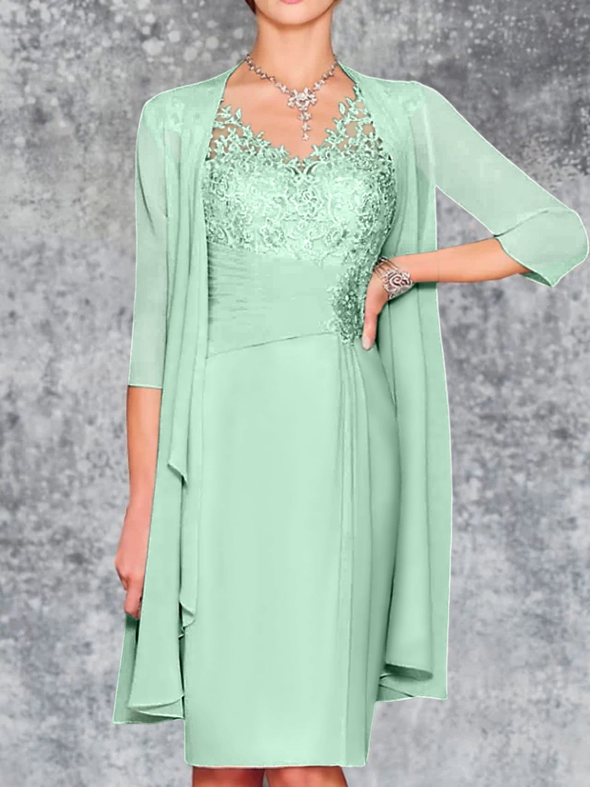 Knee Length V Neck Sheath Column Mother of the Bride Dress